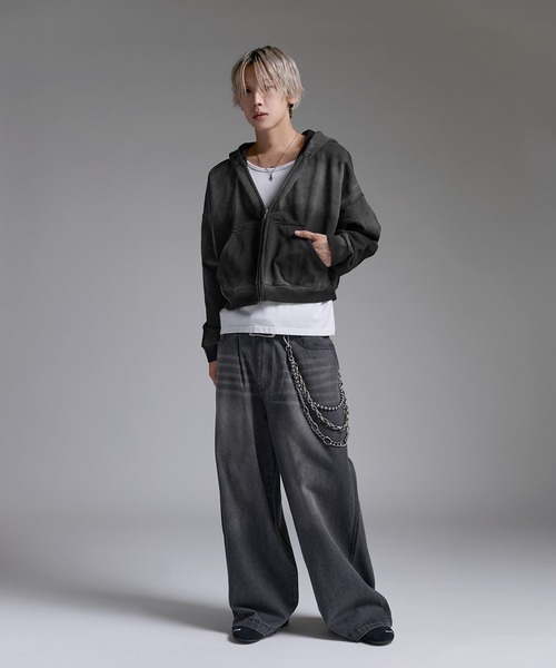 パーカー ヘビーウエイトサンフェードショート丈ZIPパーカー「UNISEX