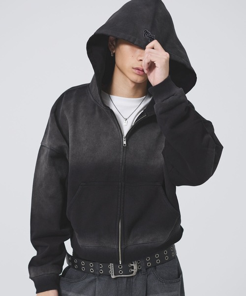 パーカー ヘビーウエイトサンフェードショート丈ZIPパーカー「UNISEX