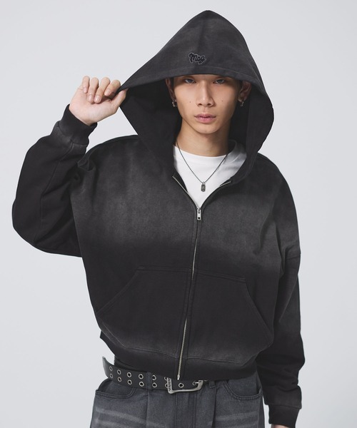 パーカー ヘビーウエイトサンフェードショート丈ZIPパーカー「UNISEX