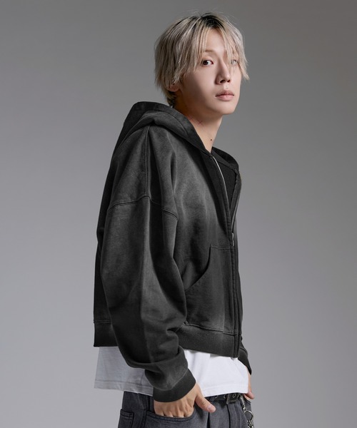 パーカー ヘビーウエイトサンフェードショート丈ZIPパーカー「UNISEX