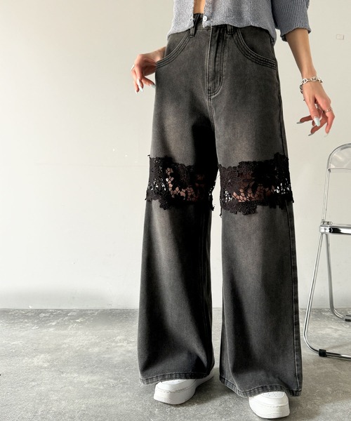 「mily bilet」 加工デニムパンツ LARGE ブラック レディース