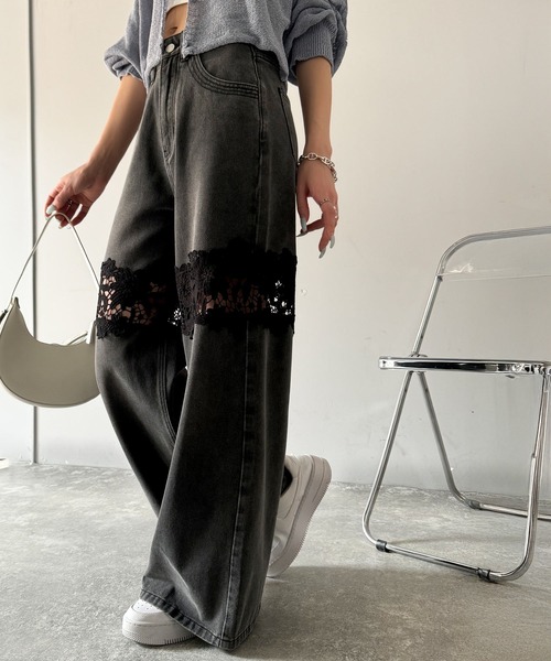 「mily bilet」 加工デニムパンツ LARGE ブラック レディース