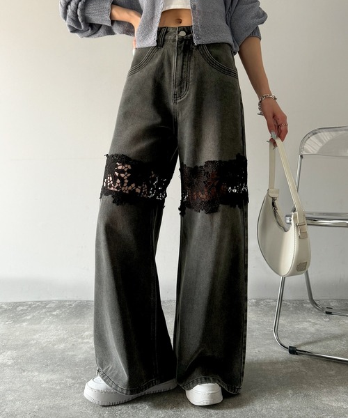 「mily bilet」 加工デニムパンツ LARGE ブラック レディース