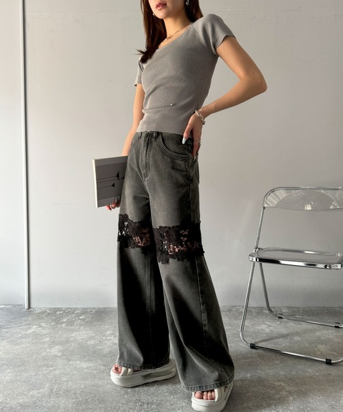 「mily bilet」 加工デニムパンツ LARGE ブラック レディース