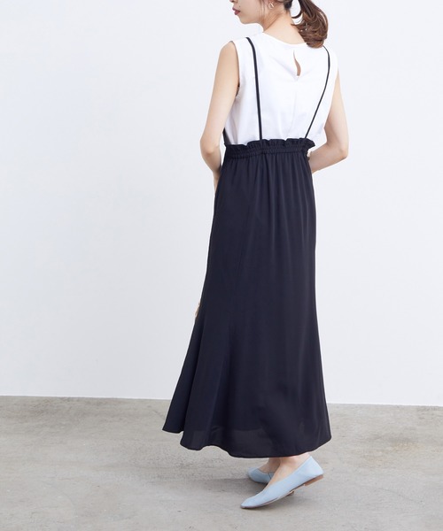 ADAM ET ROPE / キャミワンピース/FREE/ポリエステル/BLK/無地 ADAM ET ROPE'（アダムエロペ） キャミソールワンピース FREE ブラック