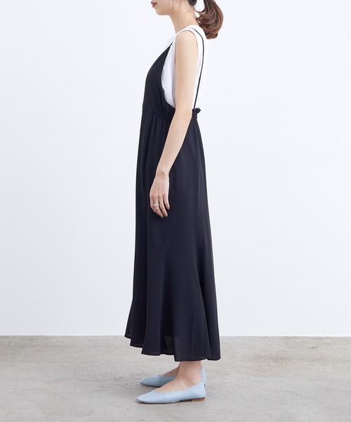 ADAM ET ROPE / キャミワンピース/FREE/ポリエステル/BLK/無地 ADAM ET ROPE'（アダムエロペ） キャミソールワンピース FREE ブラック