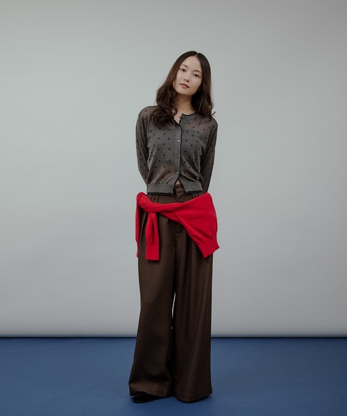カーディガン layered-look crew neck sheer knit cardigan / レイヤード風シアーニットカーディガン レディー | MUHET | 24