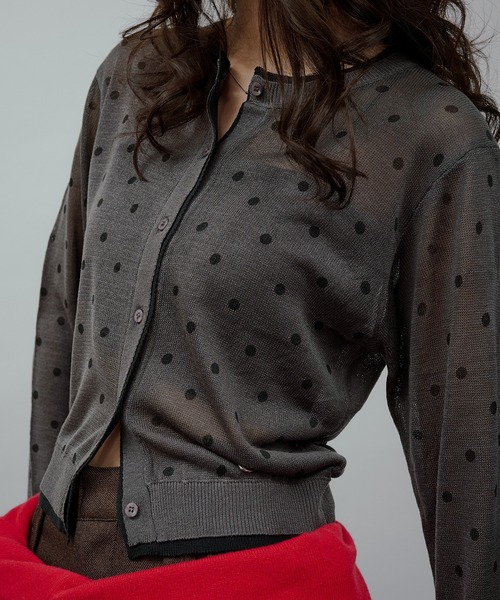 カーディガン layered-look crew neck sheer knit cardigan / レイヤード風シアーニットカーディガン レディー | MUHET | 20