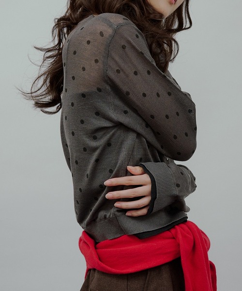 カーディガン layered-look crew neck sheer knit cardigan / レイヤード風シアーニットカーディガン レディー | MUHET | 21