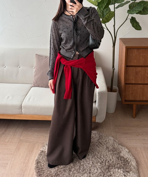 カーディガン layered-look crew neck sheer knit cardigan / レイヤード風シアーニットカーディガン レディー | MUHET | 10