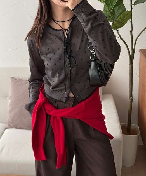 カーディガン layered-look crew neck sheer knit cardigan / レイヤード風シアーニットカーディガン レディー | MUHET | 09