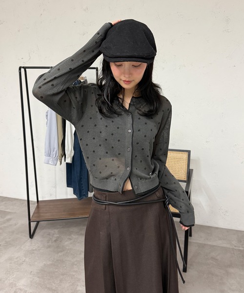 カーディガン layered-look crew neck sheer knit cardigan / レイヤード風シアーニットカーディガン レディー | MUHET | 08
