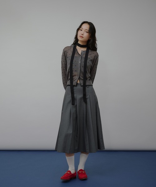 カーディガン layered-look crew neck sheer knit cardigan / レイヤード風シアーニットカーディガン レディー | MUHET | 16