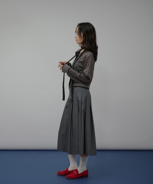 カーディガン layered-look crew neck sheer knit cardigan / レイヤード風シアーニットカーディガン レディー | MUHET | 17