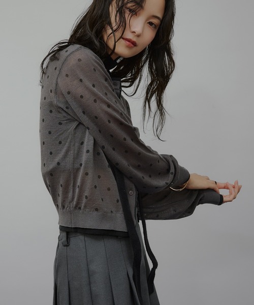 カーディガン layered-look crew neck sheer knit cardigan / レイヤード風シアーニットカーディガン レディー | MUHET | 13
