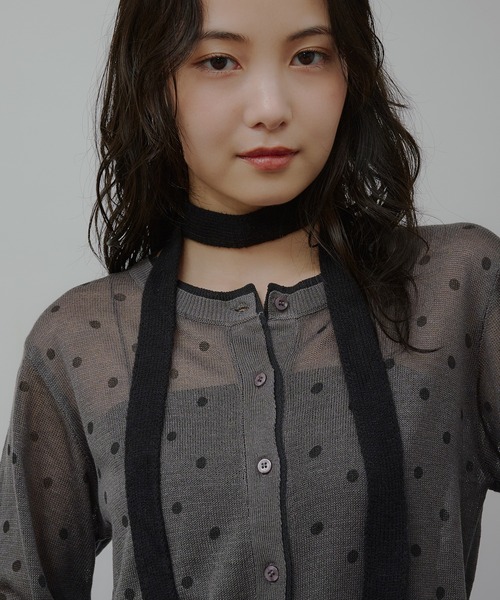 カーディガン layered-look crew neck sheer knit cardigan / レイヤード風シアーニットカーディガン レディー | MUHET | 15