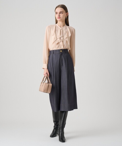 ANAYI（アナイ） ブラウス シャツ ジョーゼットバイカラーラッフル