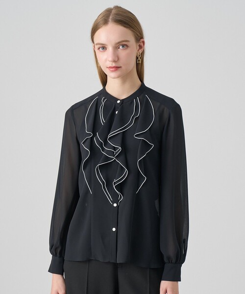 アナイ ANAYI ジョーゼットラッフルバイカラーブラウス ANAYI（アナイ） ブラウス シャツ ジョーゼットバイカラーラッフル