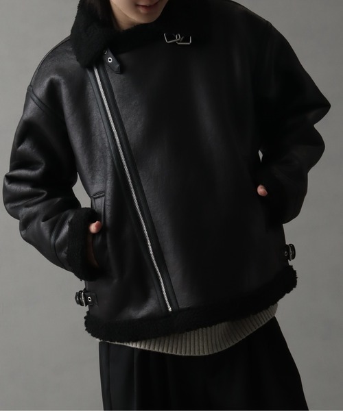 コート ジャケット ヴィンテージ加工PUフェイクムートンダブル