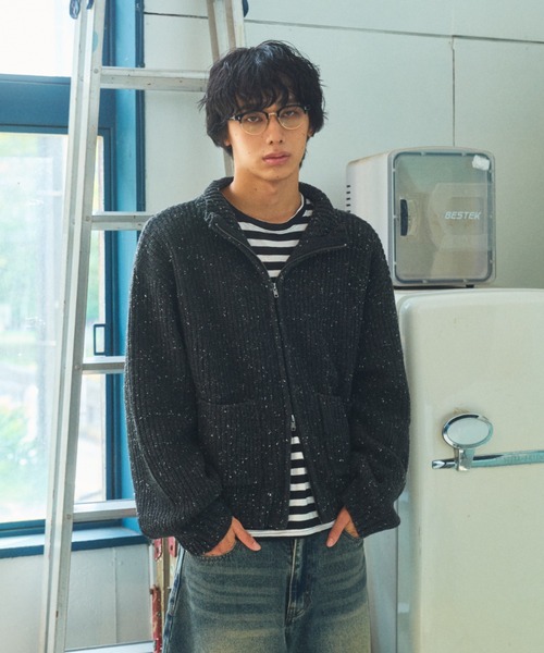 Elanque セーター ニット Full-zip nep knit/フルジップネップニット