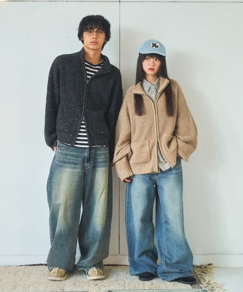 Elanque セーター ニット Full-zip nep knit/フルジップネップニット