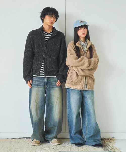 Elanque セーター ニット Full-zip nep knit/フルジップネップニット