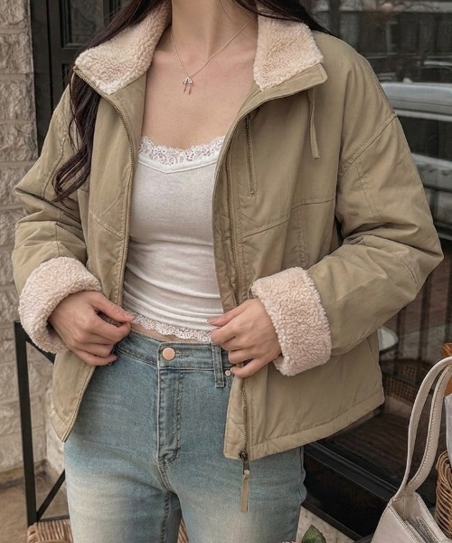 ブルゾン アウター 「再入荷」「裏ボア」スタンドネックあったかい