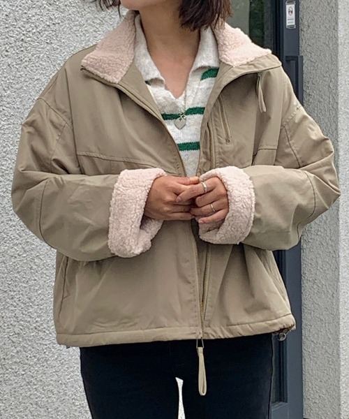 ブルゾン アウター 「再入荷」「裏ボア」スタンドネックあったかい