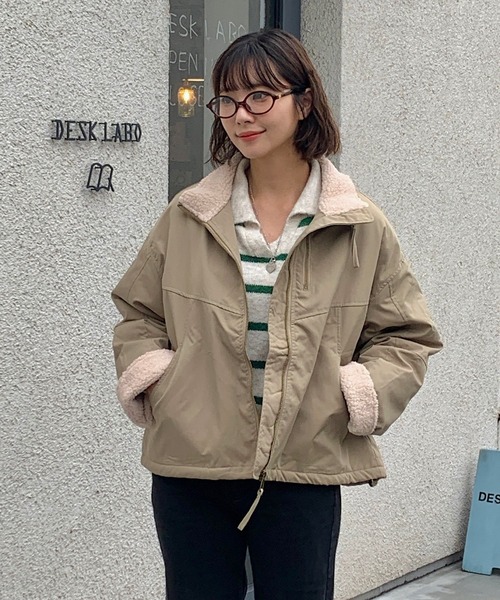 ブルゾン アウター 「再入荷」「裏ボア」スタンドネックあったかい