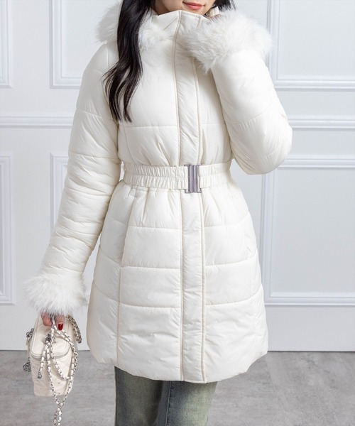 clear ダウンコート ダウンジャケット ベルト付きミドル丈中綿ダウン