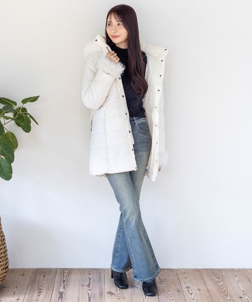clear ダウンコート ダウンジャケット ベルト付きミドル丈中綿ダウン