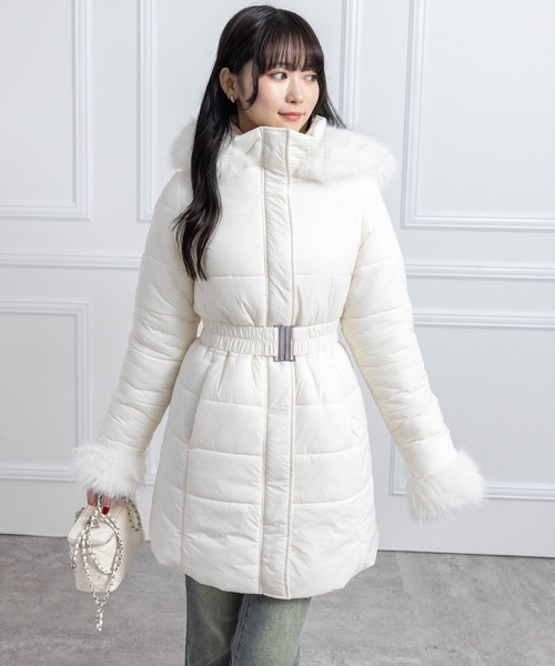 clear ダウンコート ダウンジャケット ベルト付きミドル丈中綿ダウン