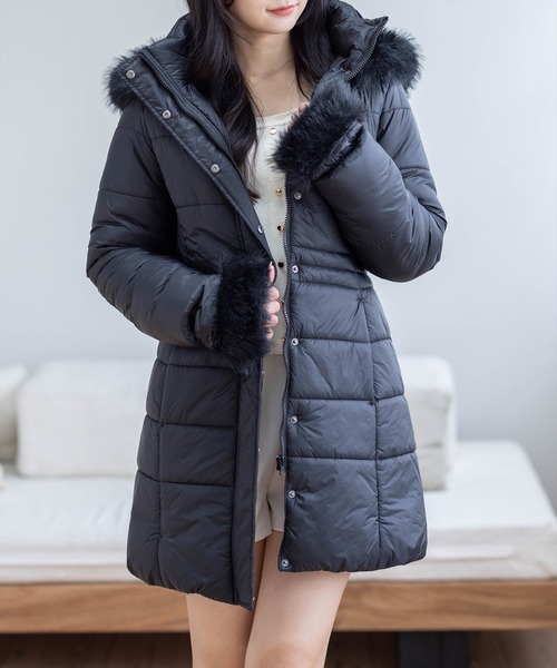 clear ダウンコート ダウンジャケット ベルト付きミドル丈中綿ダウン