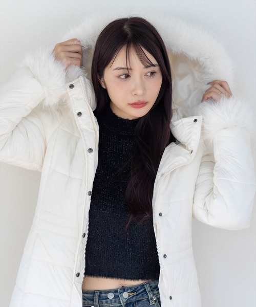 clear ダウンコート ダウンジャケット ベルト付きミドル丈中綿ダウン