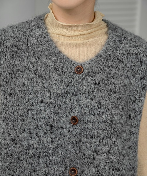 lawgy（ラウジー） ベスト ジレ fluffy mix wood like button knit