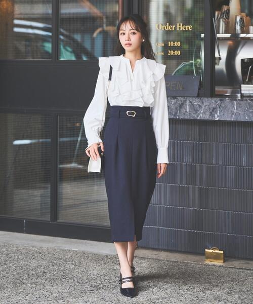 SWINGLE（スウィングル） ブラウス シャツ パールボタン付フリル