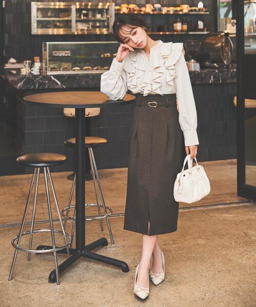 SWINGLE（スウィングル） ブラウス シャツ パールボタン付フリル