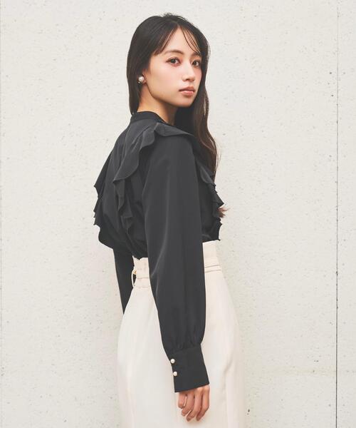 SWINGLE（スウィングル） ブラウス シャツ パールボタン付フリル