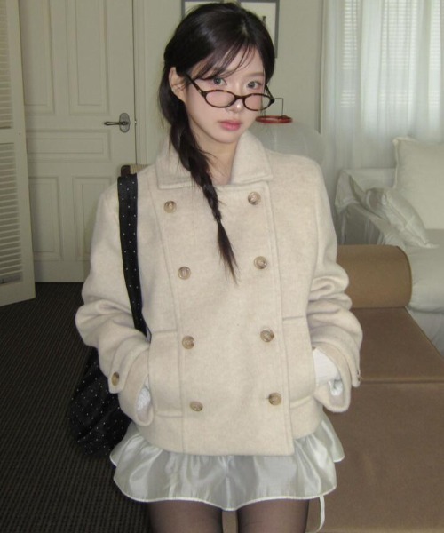 ダブルブレスト ショートコート ジャケット 新作 ソフトダブルブレストショートコート - グレー | ZARA Japan / 日本