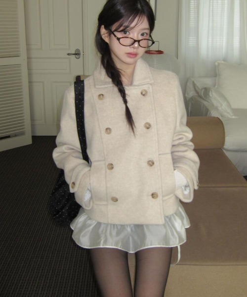 ウール混紡ダブルブレストショートコート ベージュ コート アウター ダブルブレストショートコート レディース : ZOZOTOWN