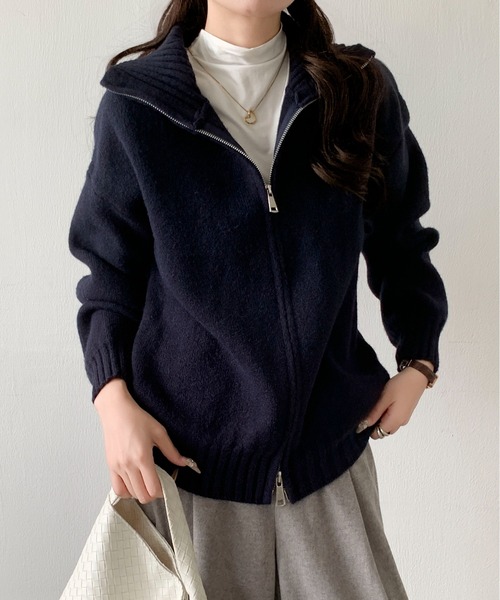 Maison Calme ニット セーター ルーズシルエットダブルジップスタンド