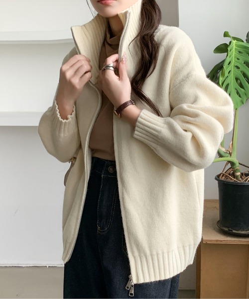 Maison Calme ニット セーター ルーズシルエットダブルジップスタンド