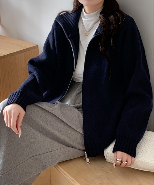 Maison Calme ニット セーター ルーズシルエットダブルジップスタンド