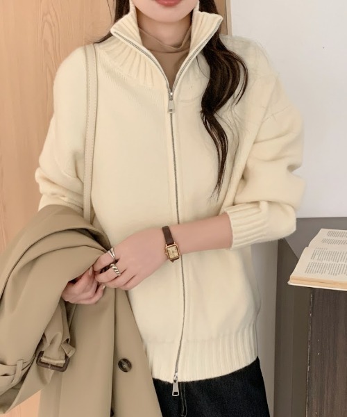 Maison Calme ニット セーター ルーズシルエットダブルジップスタンド