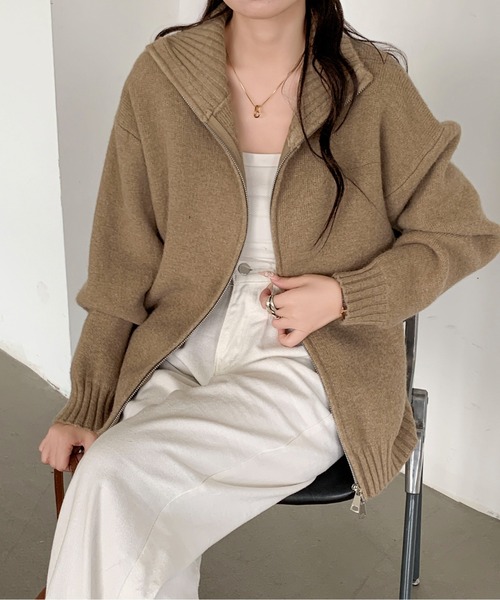 Maison Calme ニット セーター ルーズシルエットダブルジップスタンド