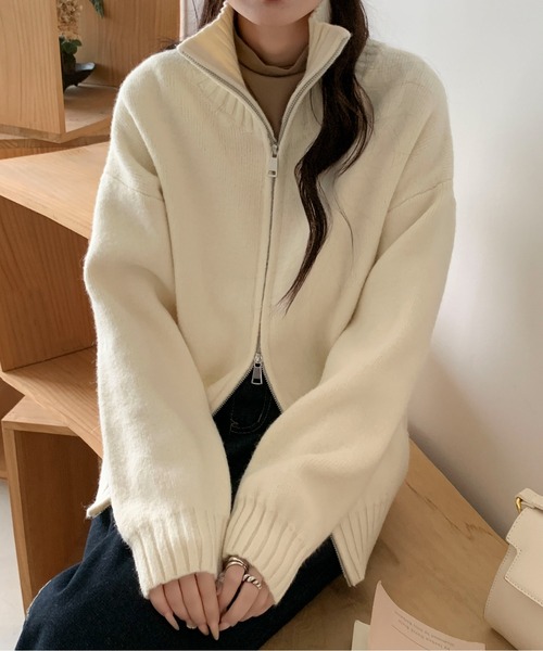 maison de Dolce. / スウィートNT/ニット・セーター(厚手)/FREE/ナイロン/WHT/無地/mdsb406112wh// Maison Calme ニット セーター 「25年秋冬新作」ルーズシルエット