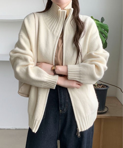 Maison Calme ニット セーター ルーズシルエットダブルジップスタンド