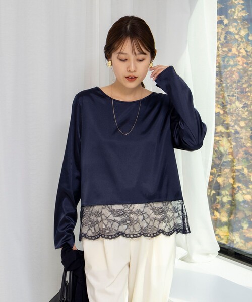 NOLLEY'S ウォッシャブル裾レース2WAYオトナサテンブラウス NOLLEY'S（ノーリーズ） ブラウス シャツ ウォッシャブル裾レース2WAY