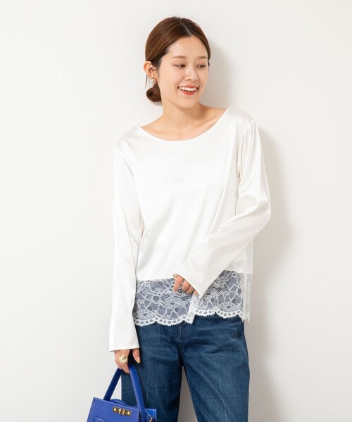 NOLLEY'S　ウォッシャブル裾レース2WAYオトナサテンブラウス　タグ付新品 NOLLEY'S｜ウォッシャブル裾レース2WAYオトナサテンブラウス | Rakuten