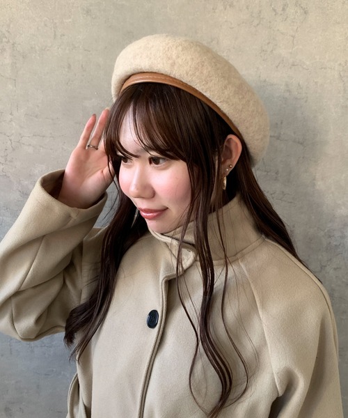 pyornim（ピョルニム） 帽子 ベレー帽 フェイクレザーパイピング